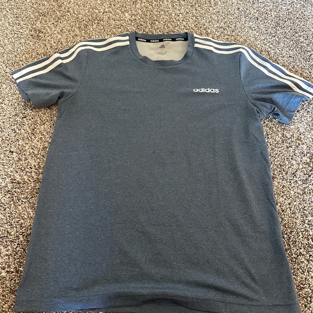 Adidas Men's Gray Tee with White Stripes